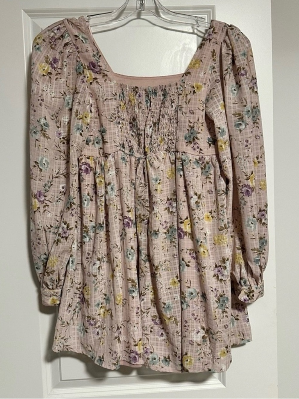 Blu Pepper Pastel Pink Floral Smocked Midi Dress - Picture 6 of 10